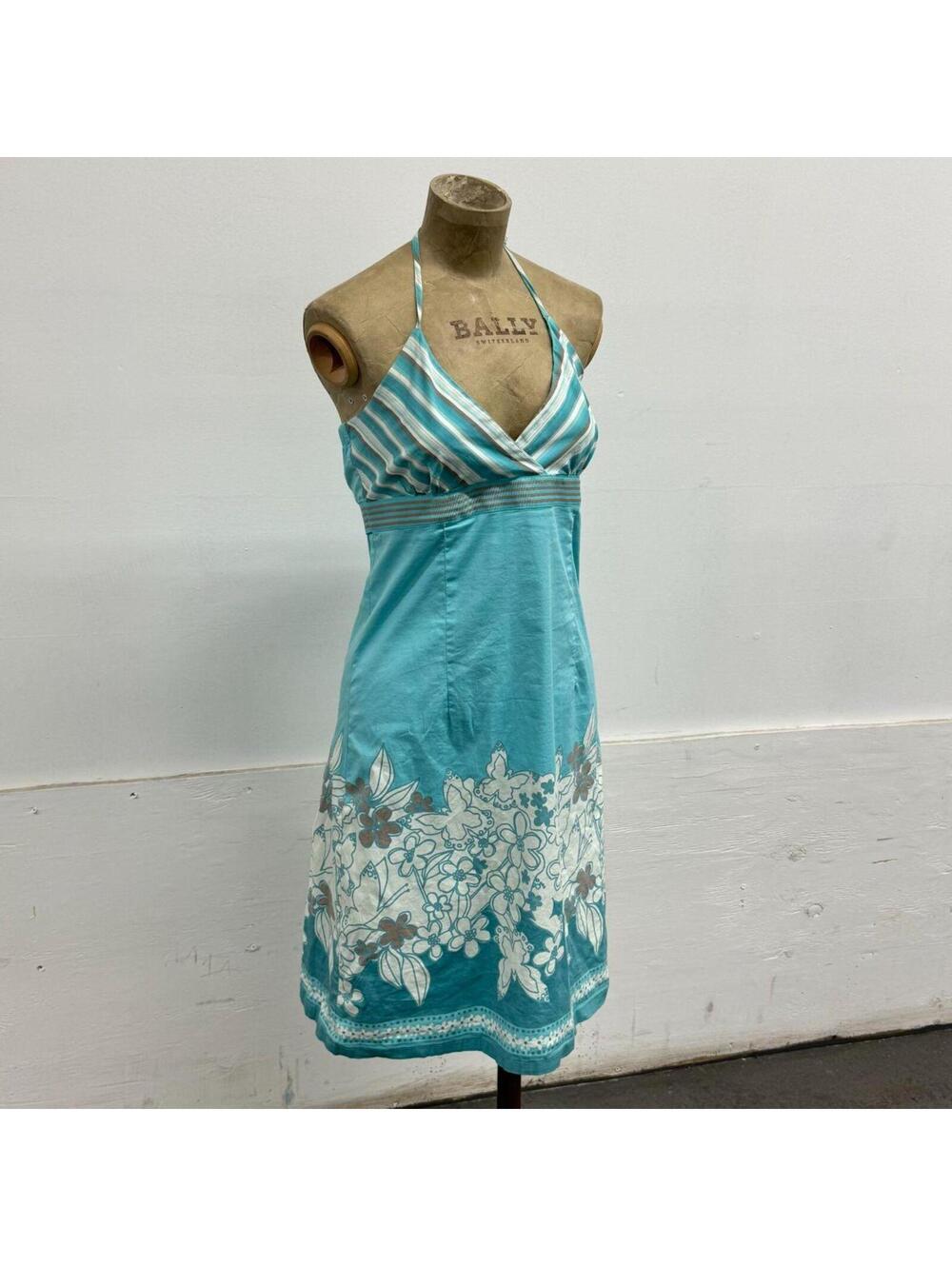 Vintage Y2K Blue Vero Moda Tropical Halter Sundress